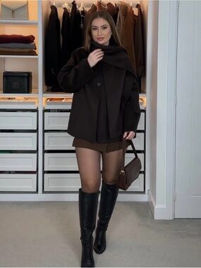 Chic black Coat with Scarf Detail